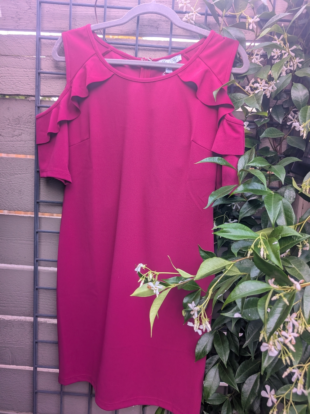 Cold-Shoulder Ruffle Mini Dress in Magenta